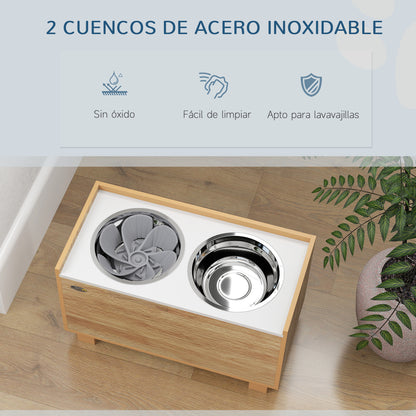 Elevated Dog Feeder with Removable Slow Feeder and Storage Space Bowls for Large Dogs with 2x2 L Stainless Steel Feeder and Drinker Oak