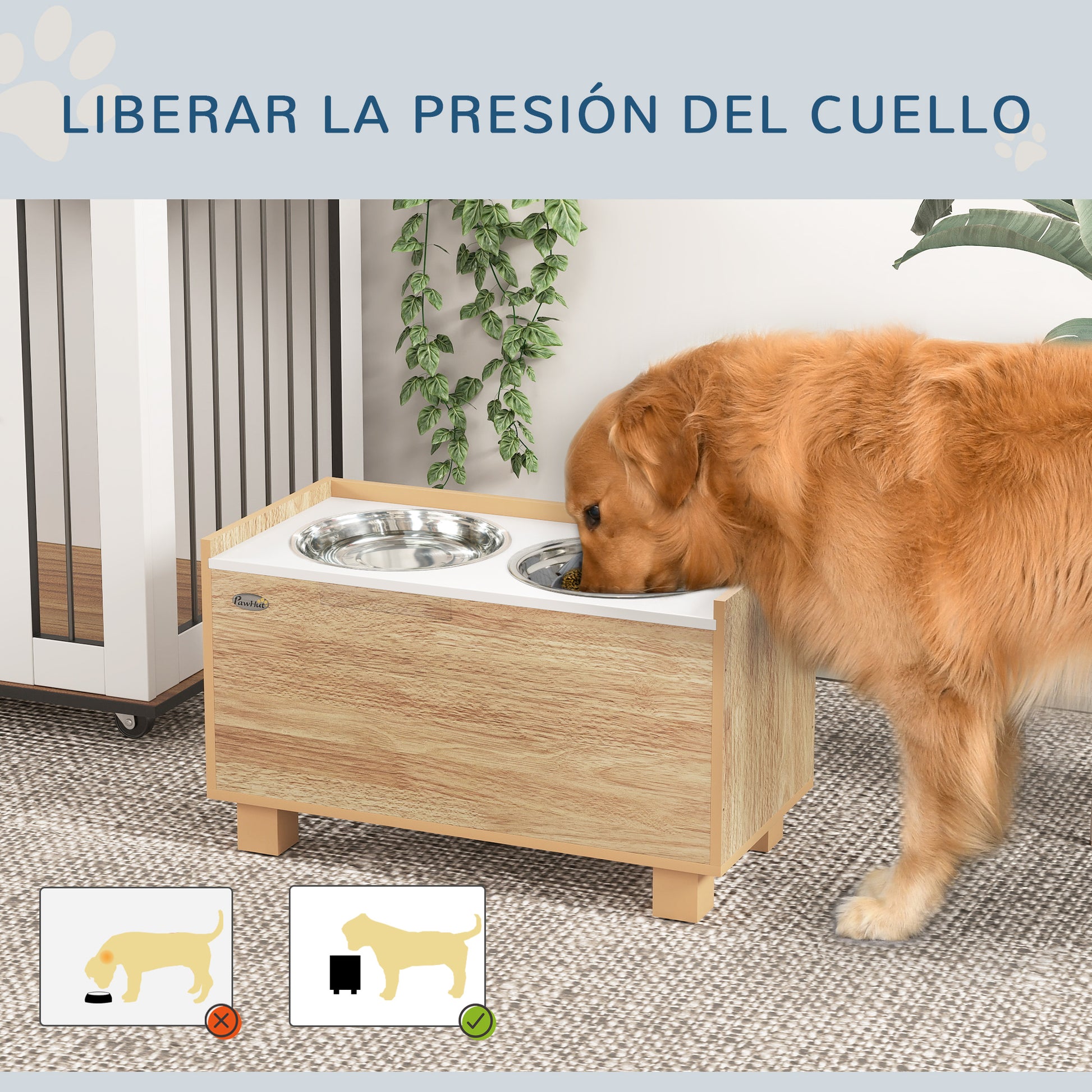 Elevated Dog Feeder with Removable Slow Feeder and Storage Space Bowls for Large Dogs with 2x2 L Stainless Steel Feeder and Drinker Oak