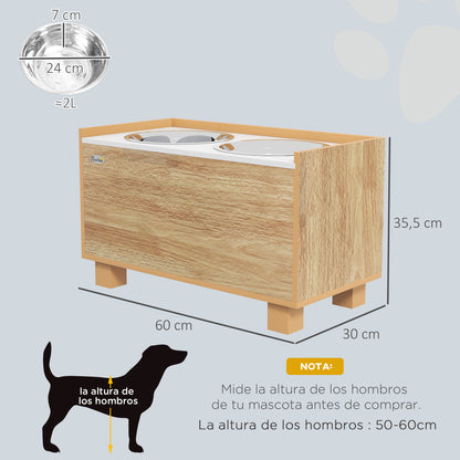 Elevated Dog Feeder with Removable Slow Feeder and Storage Space Bowls for Large Dogs with 2x2 L Stainless Steel Feeder and Drinker Oak