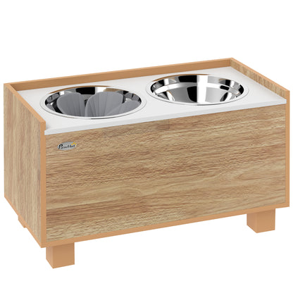 Elevated Dog Feeder with Removable Slow Feeder and Storage Space Bowls for Large Dogs with 2x2 L Stainless Steel Feeder and Drinker Oak