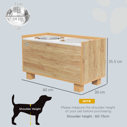 Elevated Dog Feeder with Removable Slow Feeder and Storage Space Bowls for Large Dogs with 2x2 L Stainless Steel Feeder and Drinker Oak