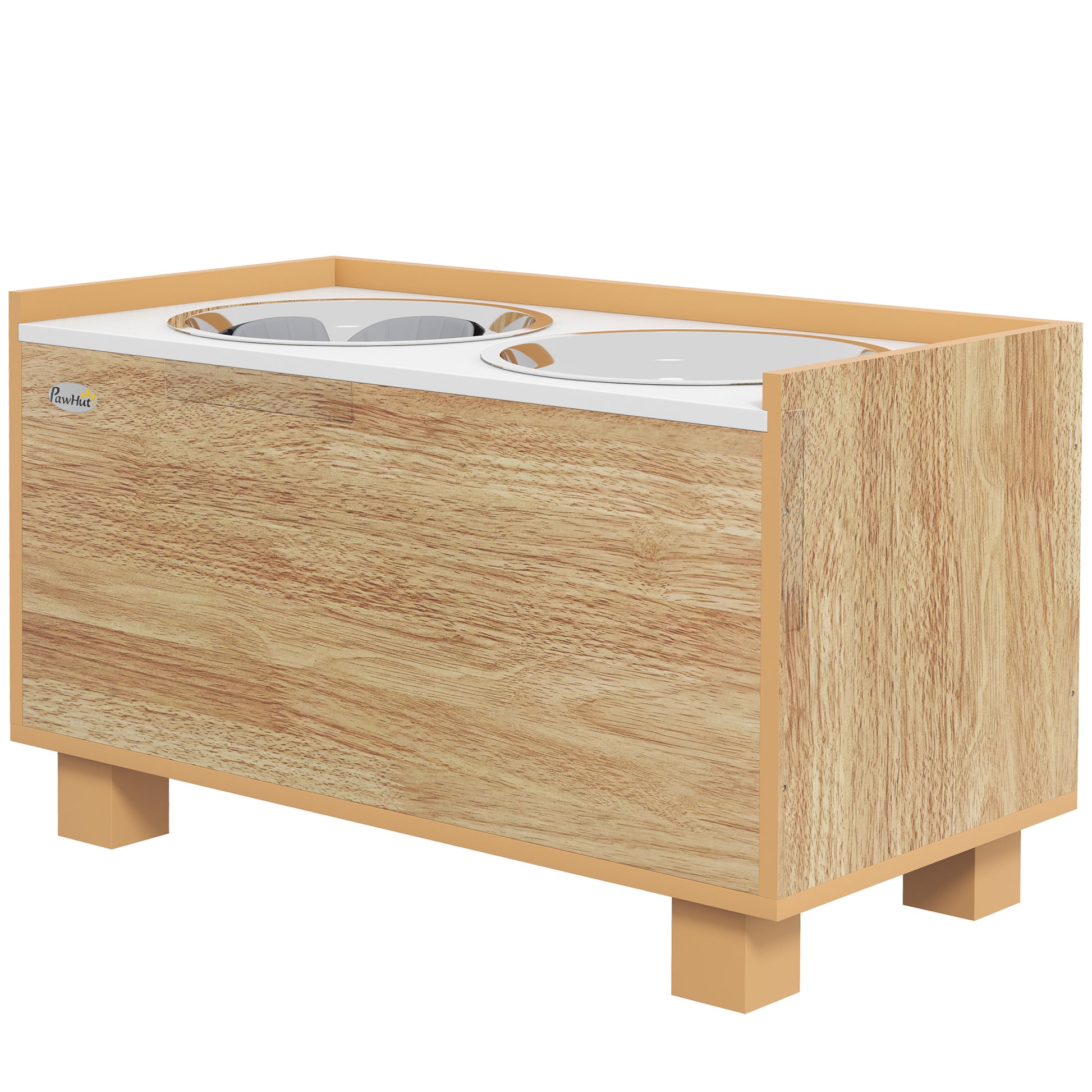 Elevated Dog Feeder with Removable Slow Feeder and Storage Space Bowls for Large Dogs with 2x2 L Stainless Steel Feeder and Drinker Oak