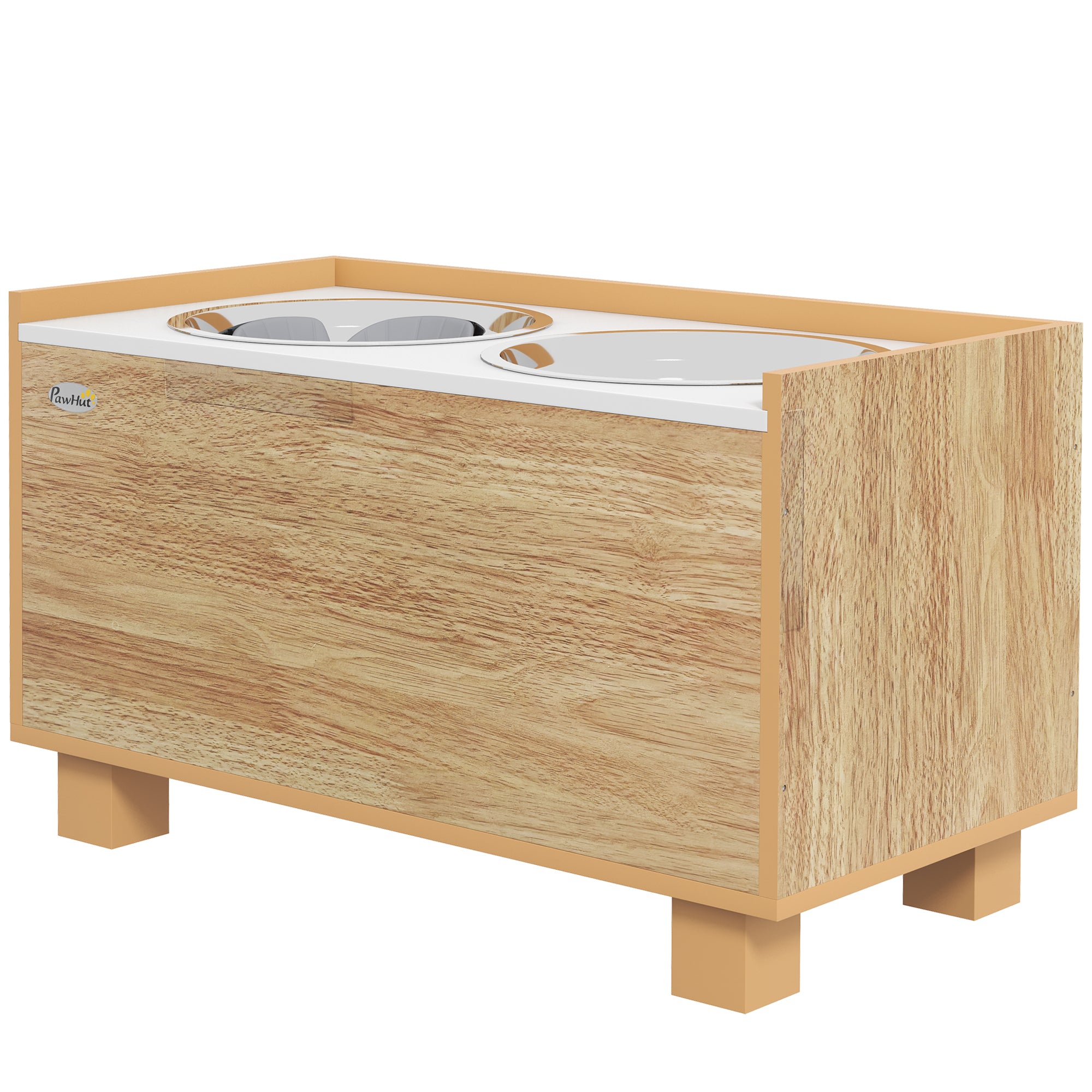 Elevated Dog Feeder with Removable Slow Feeder and Storage Space Bowls for Large Dogs with 2x2 L Stainless Steel Feeder and Drinker Oak