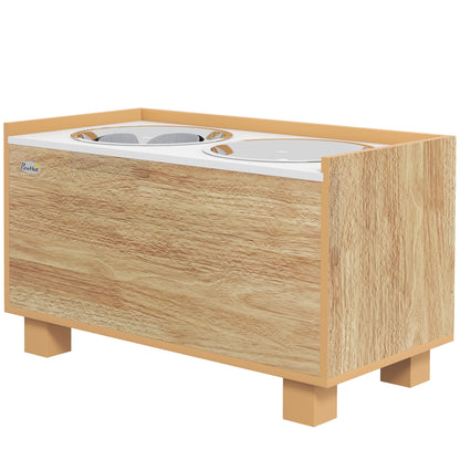 Elevated Dog Feeder with Removable Slow Feeder and Storage Space Bowls for Large Dogs with 2x2 L Stainless Steel Feeder and Drinker Oak