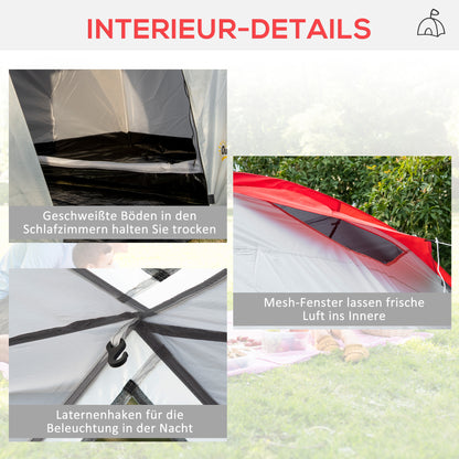 Camping Tent, Tunnel Tent for 6 Persons with 2 Bedrooms, Living Room, Apsis, Windproof UV50+ Family Tent with Carrying Bag, 2000mm Water Resistant for Camping, Garden, Gray