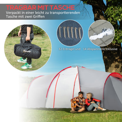 Camping Tent, Tunnel Tent for 6 Persons with 2 Bedrooms, Living Room, Apsis, Windproof UV50+ Family Tent with Carrying Bag, 2000mm Water Resistant for Camping, Garden, Gray