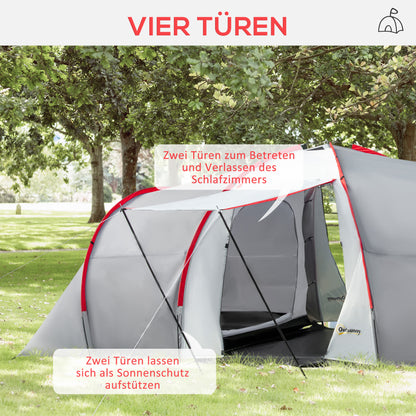 Camping Tent, Tunnel Tent for 6 Persons with 2 Bedrooms, Living Room, Apsis, Windproof UV50+ Family Tent with Carrying Bag, 2000mm Water Resistant for Camping, Garden, Gray