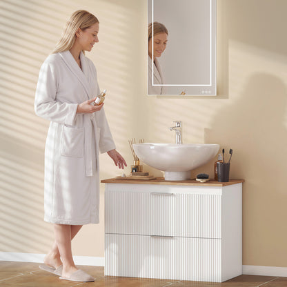 Bathroom Vanity Base Cabinet with Two Large Drawers, Two-Tone Design, Fits Pedestal or Basin Sinks, 31.5 x 15.7 x 23.6 in (80 x 40 x 60 cm), White & Natural