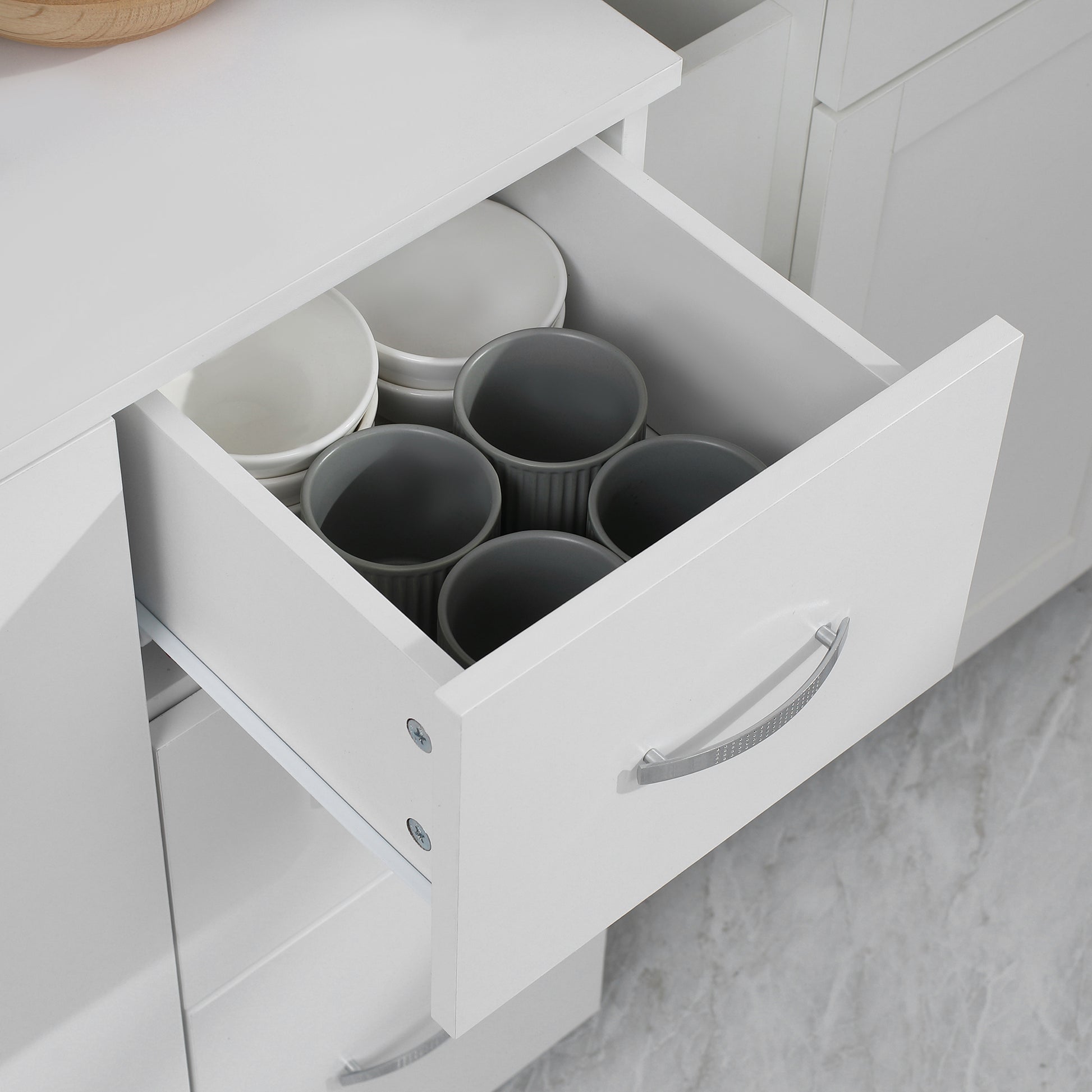 Kitchen Cabinet Tall Cabinet with 3 Open Compartments, 4 Doors, and 3 Drawers Sideboard Display Cabinet Microwave Cabinet with Adjustable Shelves, White, 89 x 39.5 x 168 cm