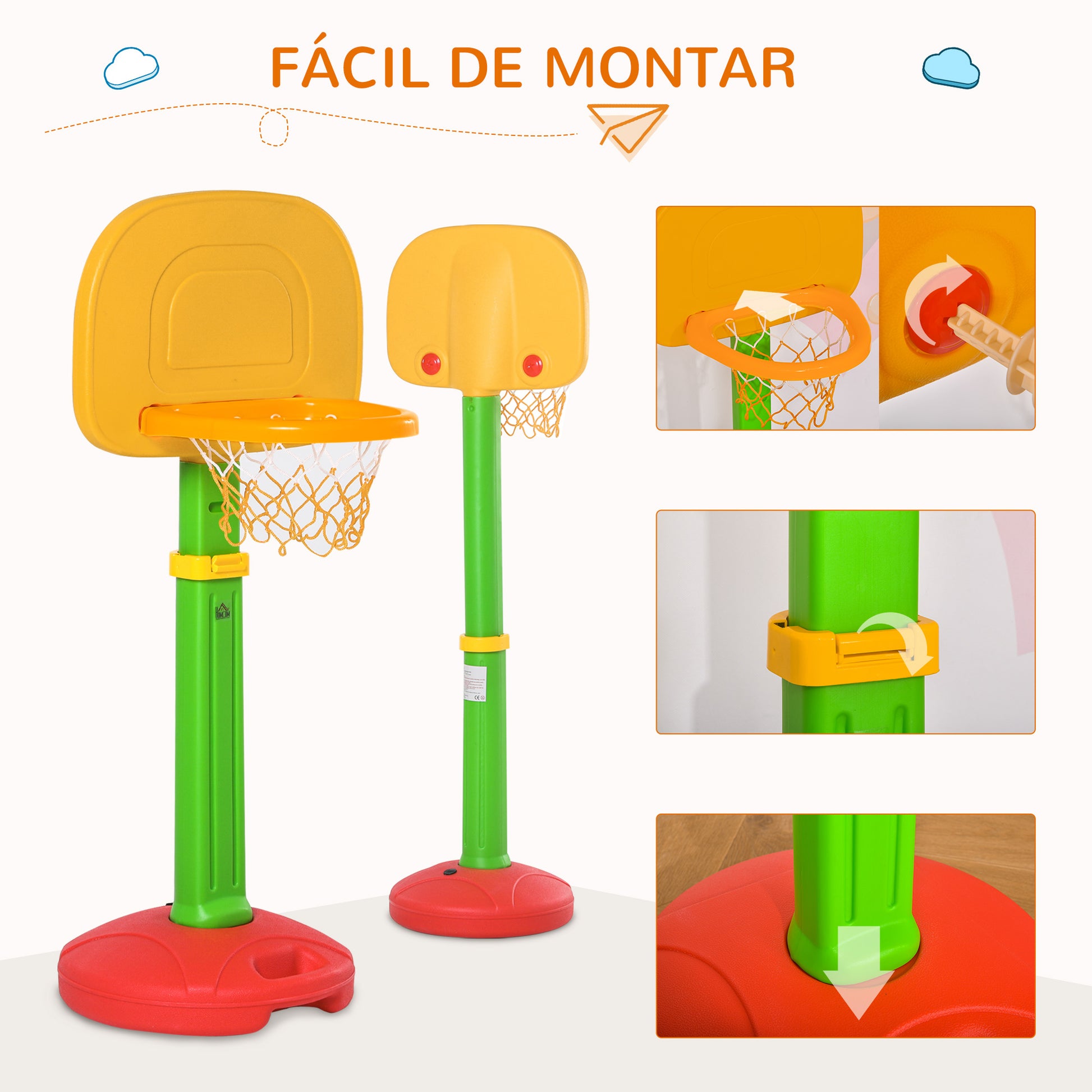 Children's Adjustable Basketball Hoop with 2 Balls and Air Pump for Kids 3+ Indoor and Outdoor Sports Toys 52.5x44x120-160 cm Multicolor