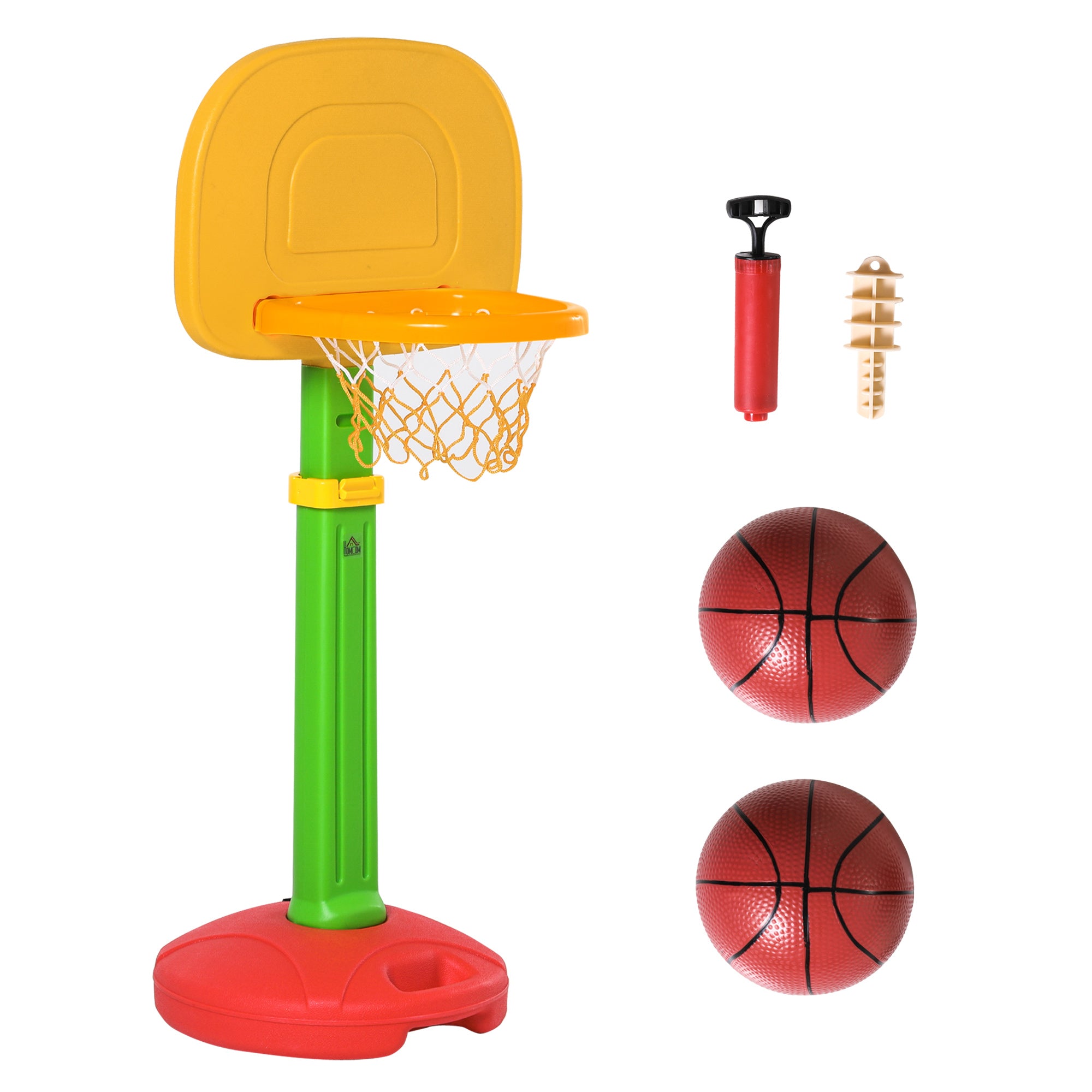 Children's Adjustable Basketball Hoop with 2 Balls and Air Pump for Kids 3+ Indoor and Outdoor Sports Toys 52.5x44x120-160 cm Multicolor