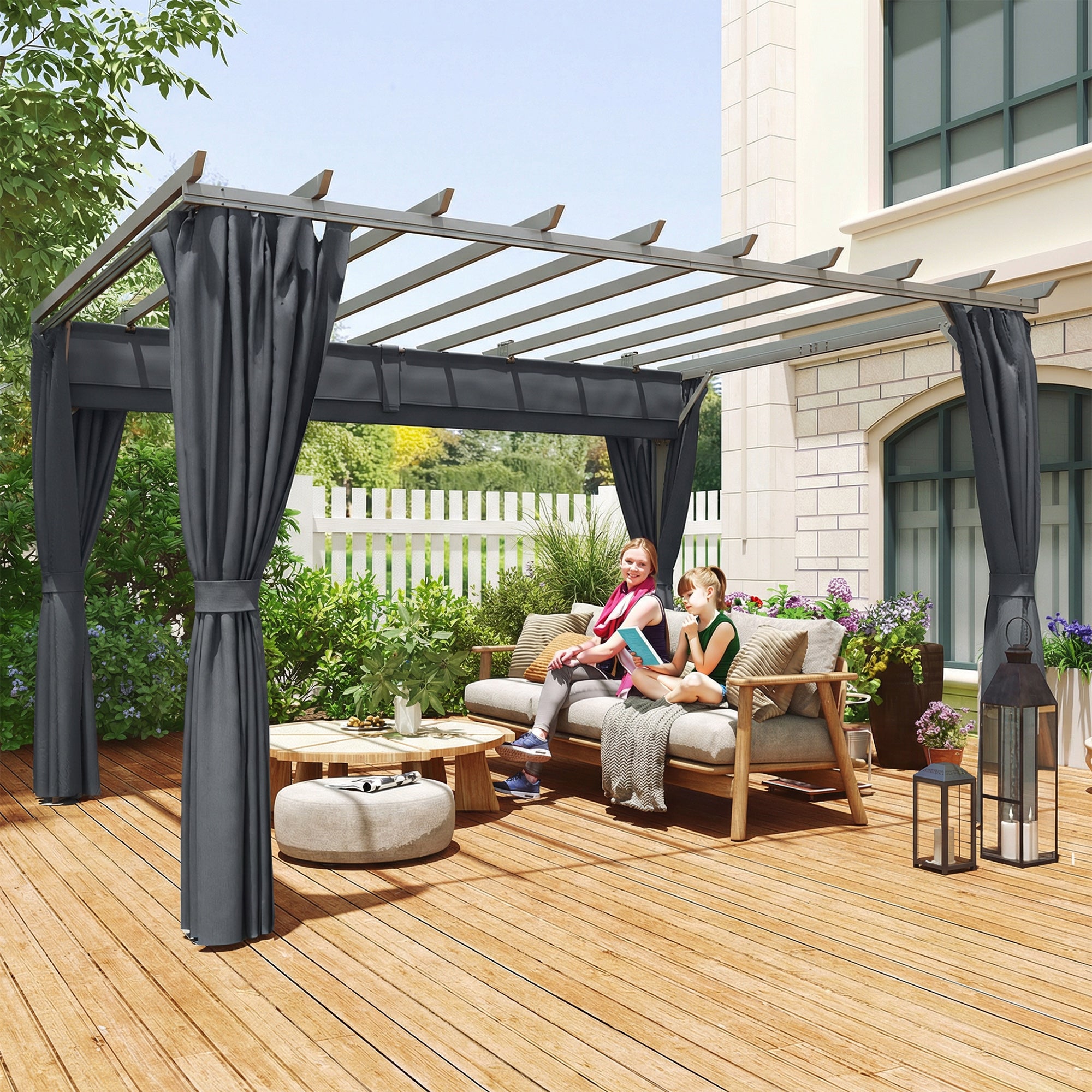 Pergola approx. 3.6 x 3.0 m Garden Pavilion — Aluminum Patio Canopy with Adjustable Retractable Roof, Freestanding Sun Shelter, Dark Gray