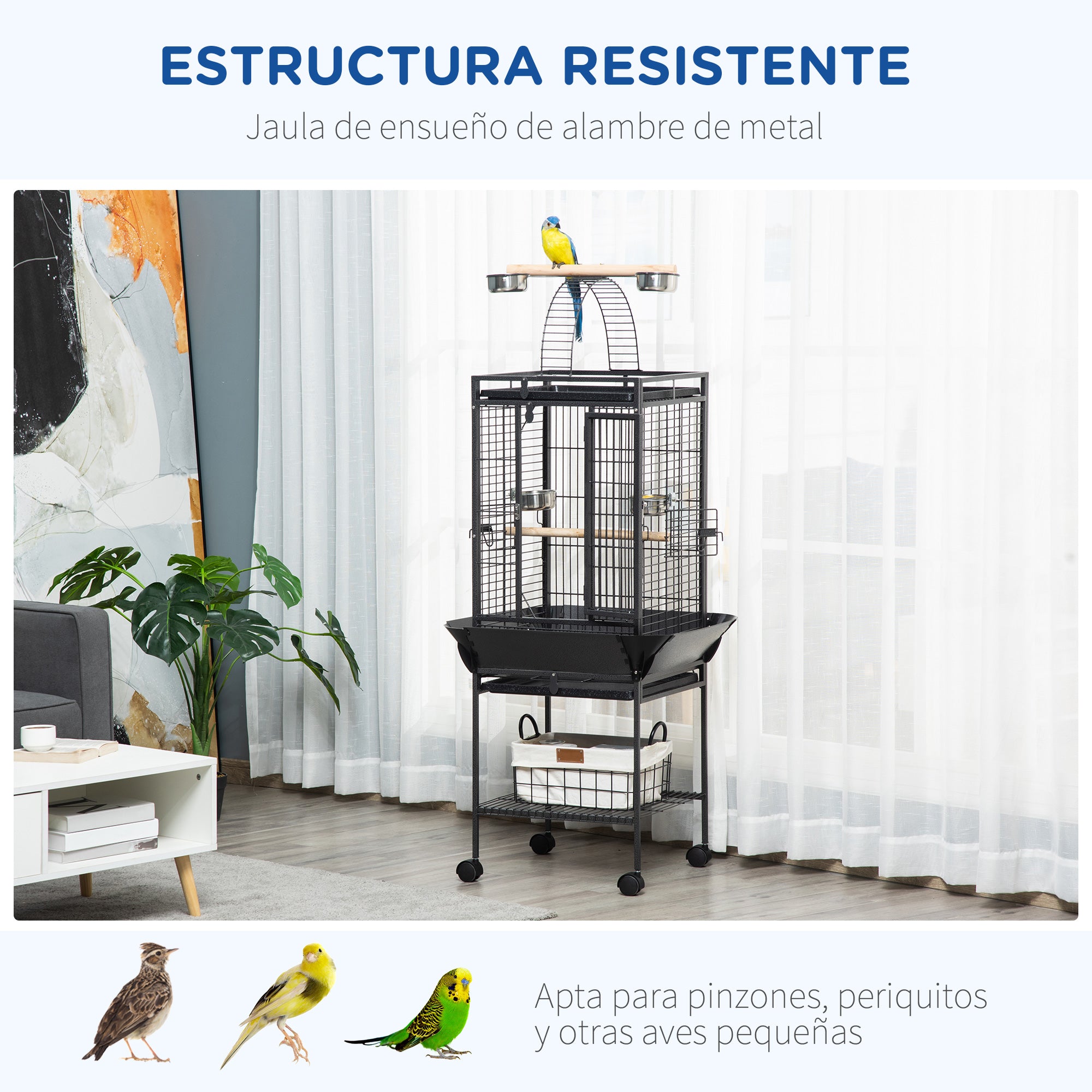 Bird Cage with Wheels, Perches, Feeders, Shelf, Arched Bridge, and Removable Trays Birdcage for Cockatoos, Budgies, Lovebirds, Parrots 62.5x62.5x156 cm Gray