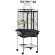 Bird Cage with Wheels, Perches, Feeders, Shelf, Arched Bridge, and Removable Trays Birdcage for Cockatoos, Budgies, Lovebirds, Parrots 62.5x62.5x156 cm Gray