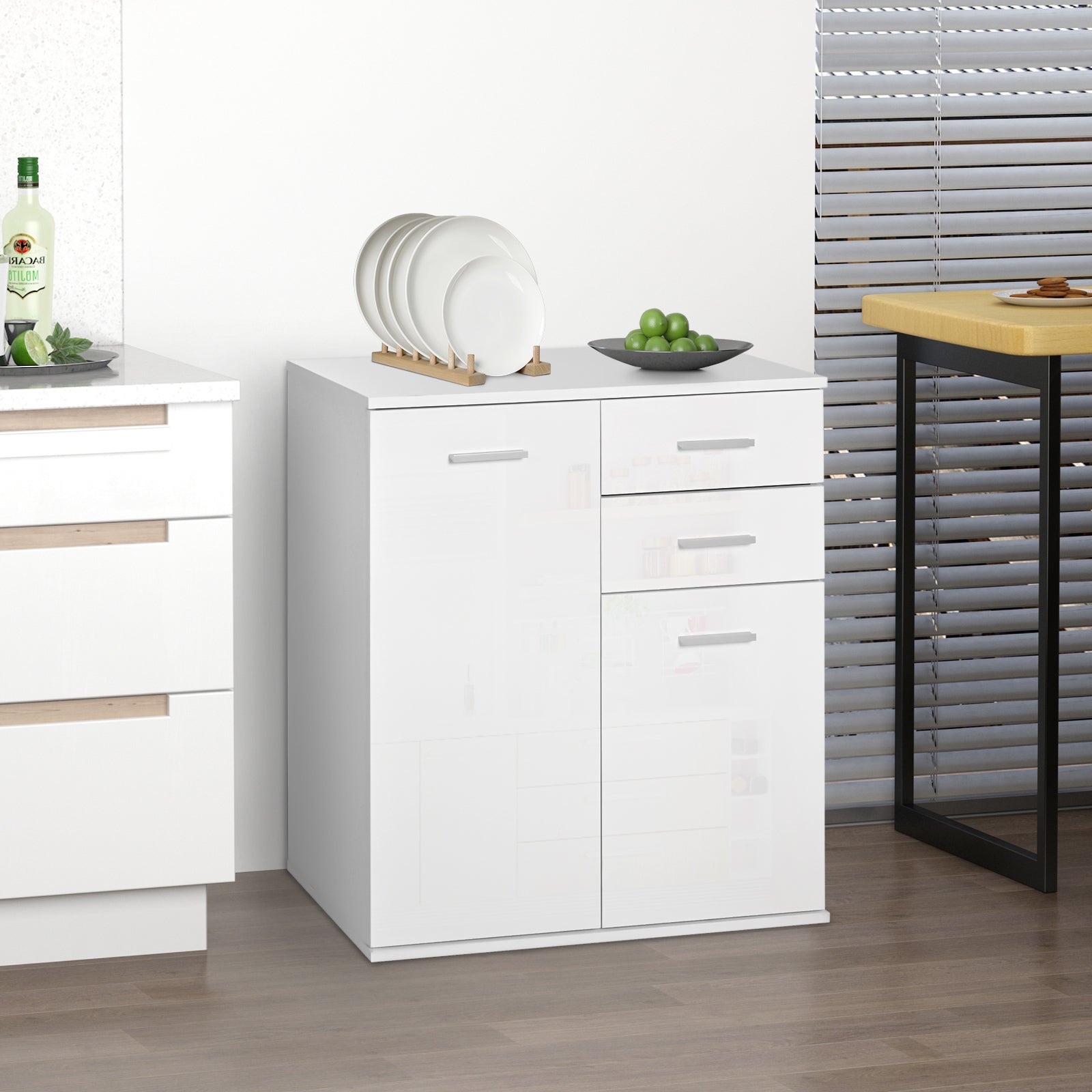 Cabinet Console Sideboard Buffet Storage Organizer Cabinet for Dining Room Living Room with Doors and Drawers 71x35x76cm