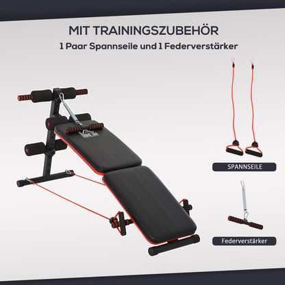 Sit Up Bench Abdominal Trainer with Training Ropes Workout Bench Multifunction Adjustable & Foldable 110 kg Capacity Steel Black+Red 137 x 51 x 50-66 cm
