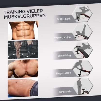 Sit Up Bench Abdominal Trainer with Training Ropes Workout Bench Multifunction Adjustable & Foldable 110 kg Capacity Steel Black+Red 137 x 51 x 50-66 cm