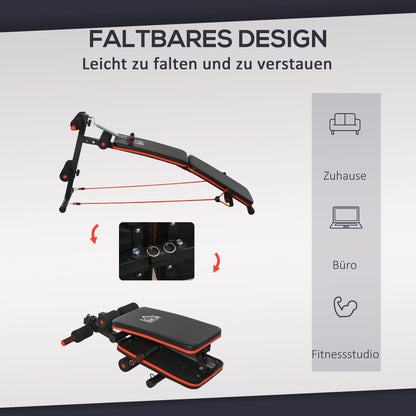 Sit Up Bench Abdominal Trainer with Training Ropes Workout Bench Multifunction Adjustable & Foldable 110 kg Capacity Steel Black+Red 137 x 51 x 50-66 cm