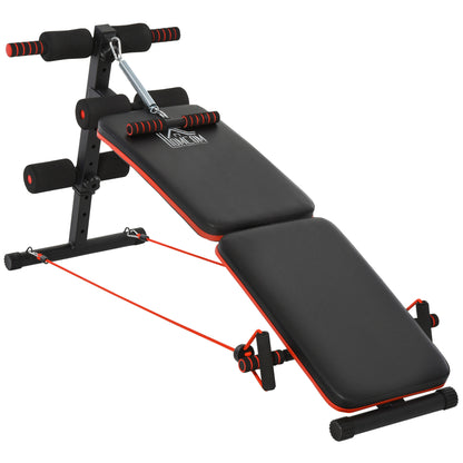 Sit Up Bench Abdominal Trainer with Training Ropes Workout Bench Multifunction Adjustable & Foldable 110 kg Capacity Steel Black+Red 137 x 51 x 50-66 cm