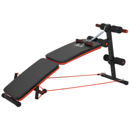 Sit Up Bench Abdominal Trainer with Training Ropes Workout Bench Multifunction Adjustable & Foldable 110 kg Capacity Steel Black+Red 137 x 51 x 50-66 cm