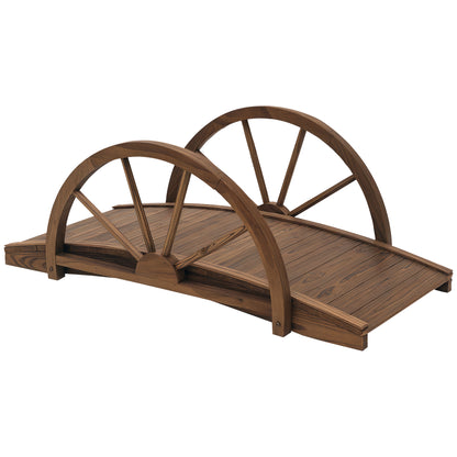 Wooden Garden Bridge with Wheel Design, Pond Bridge up to 150 kg Load Capacity, Decorative Bridge, Garden Park Backyard 100 x 50 x 37 cm Charcoal