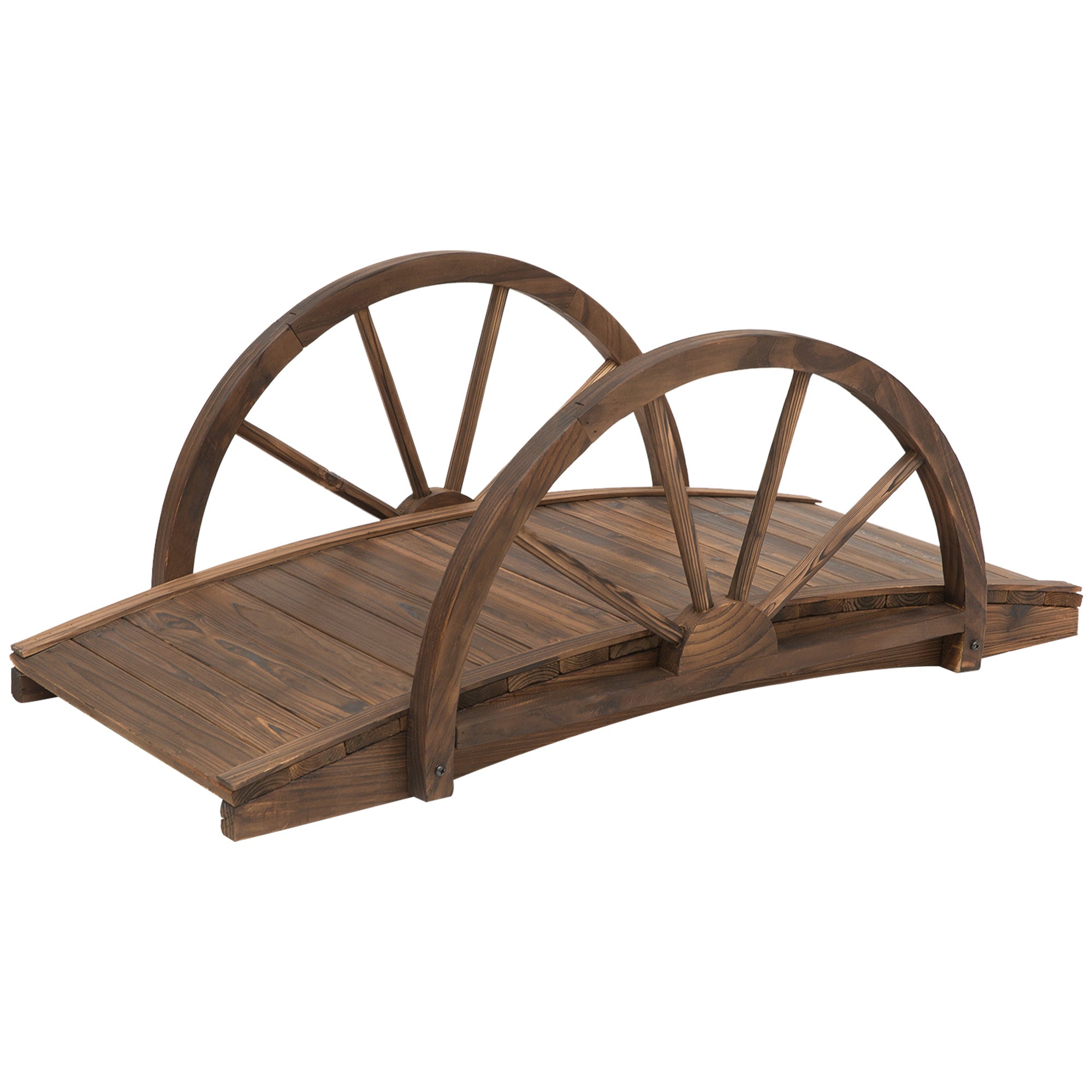 Wooden Garden Bridge with Wheel Design, Pond Bridge up to 150 kg Load Capacity, Decorative Bridge, Garden Park Backyard 100 x 50 x 37 cm Charcoal