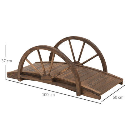 Wooden Garden Bridge with Wheel Design, Pond Bridge up to 150 kg Load Capacity, Decorative Bridge, Garden Park Backyard 100 x 50 x 37 cm Charcoal