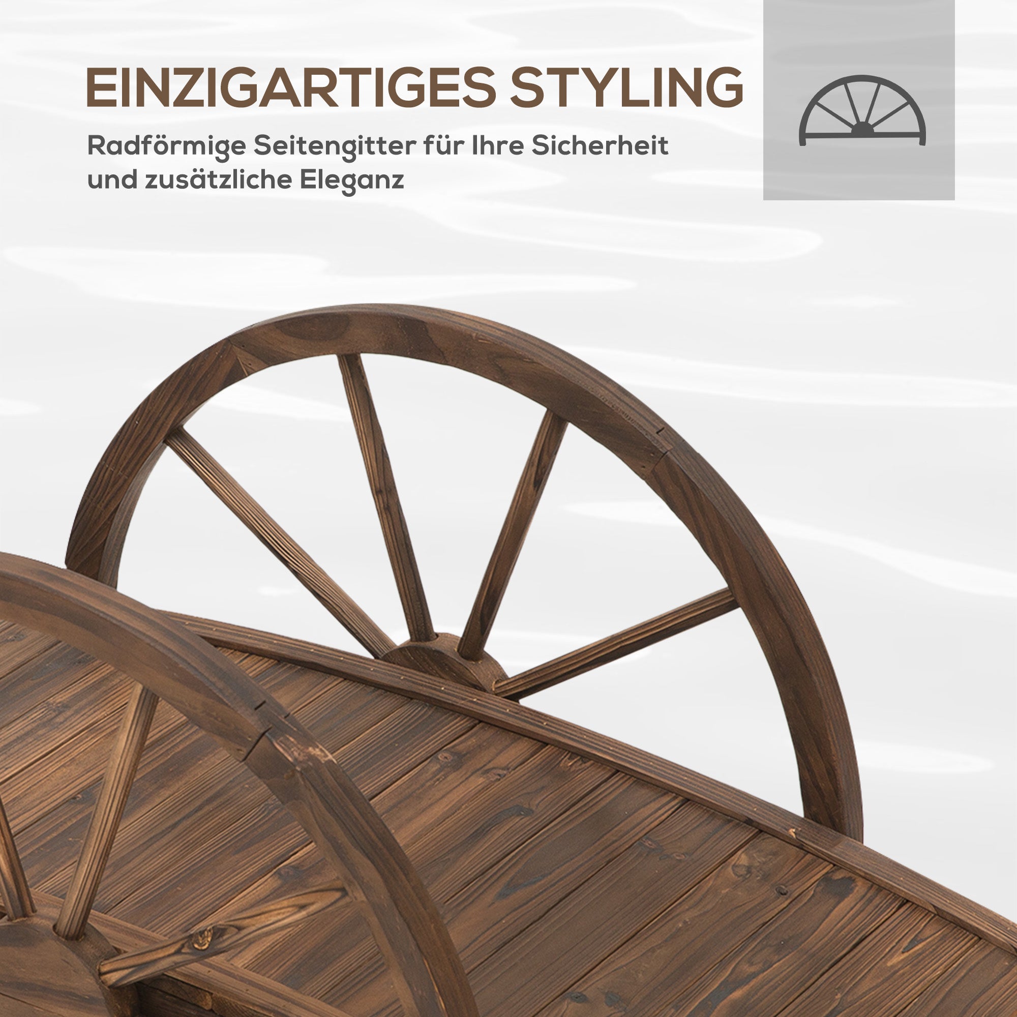 Wooden Garden Bridge with Wheel Design, Pond Bridge up to 150 kg Load Capacity, Decorative Bridge, Garden Park Backyard 100 x 50 x 37 cm Charcoal