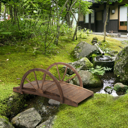 Wooden Garden Bridge with Wheel Design, Pond Bridge up to 150 kg Load Capacity, Decorative Bridge, Garden Park Backyard 100 x 50 x 37 cm Charcoal