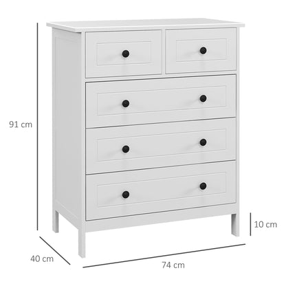 White 5-Drawer Bedroom Dresser with Handles Tall Dresser for Living Room Office Study Modern Style 74x40x91 cm