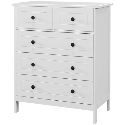 White 5-Drawer Bedroom Dresser with Handles Tall Dresser for Living Room Office Study Modern Style 74x40x91 cm