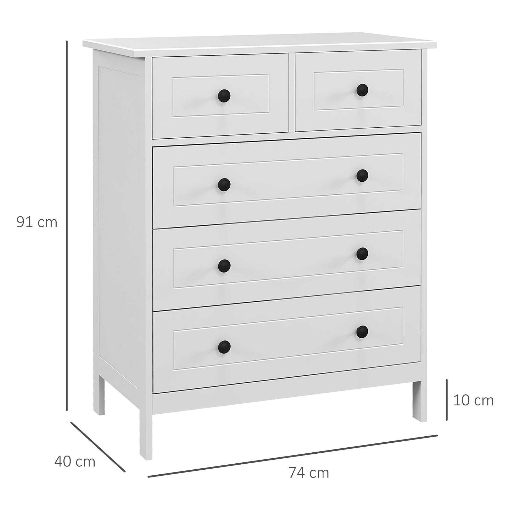 White 5-Drawer Bedroom Dresser with Handles Tall Dresser for Living Room Office Study Modern Style 74x40x91 cm