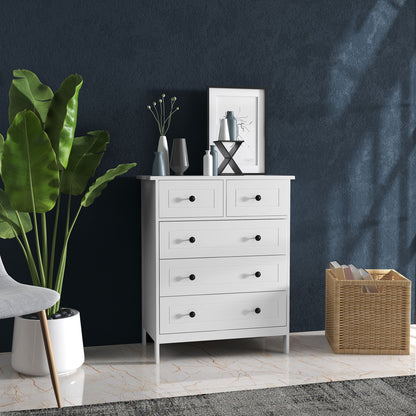 White 5-Drawer Bedroom Dresser with Handles Tall Dresser for Living Room Office Study Modern Style 74x40x91 cm