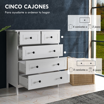 White 5-Drawer Bedroom Dresser with Handles Tall Dresser for Living Room Office Study Modern Style 74x40x91 cm