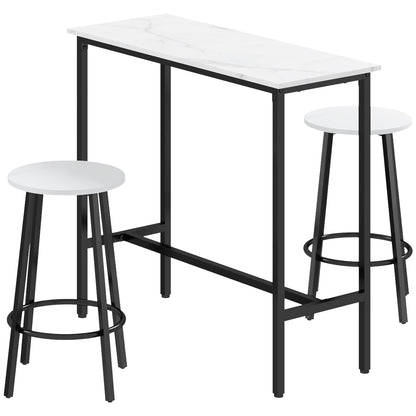 3-Piece Chipboard, MDF, and Steel Table and Chairs Set with Rectangular Table and 2 Bar Stools for Living Room and Dining Room, White and Black