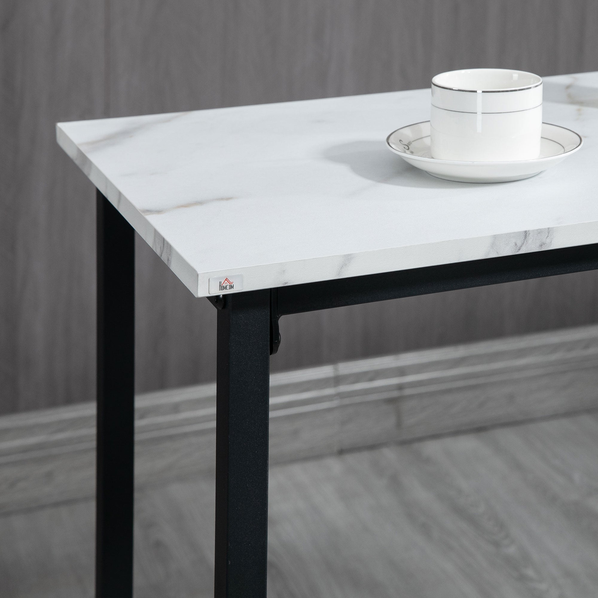 3-Piece Chipboard, MDF, and Steel Table and Chairs Set with Rectangular Table and 2 Bar Stools for Living Room and Dining Room, White and Black