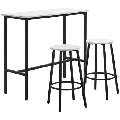 3-Piece Chipboard, MDF, and Steel Table and Chairs Set with Rectangular Table and 2 Bar Stools for Living Room and Dining Room, White and Black