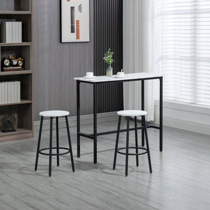 3-Piece Chipboard, MDF, and Steel Table and Chairs Set with Rectangular Table and 2 Bar Stools for Living Room and Dining Room, White and Black