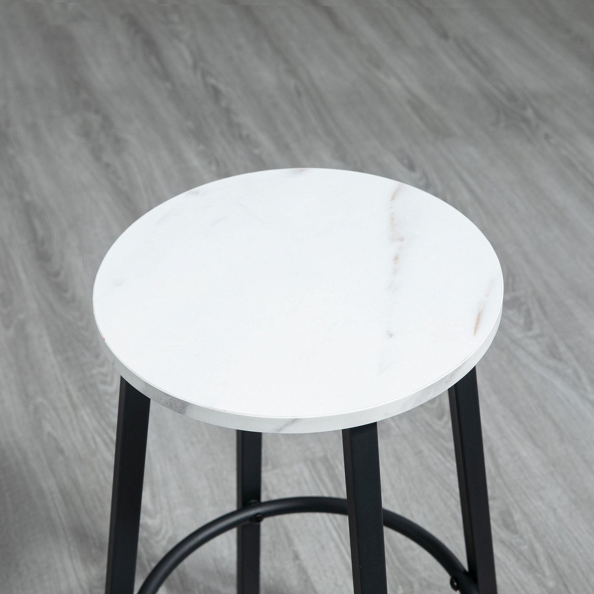 3-Piece Chipboard, MDF, and Steel Table and Chairs Set with Rectangular Table and 2 Bar Stools for Living Room and Dining Room, White and Black