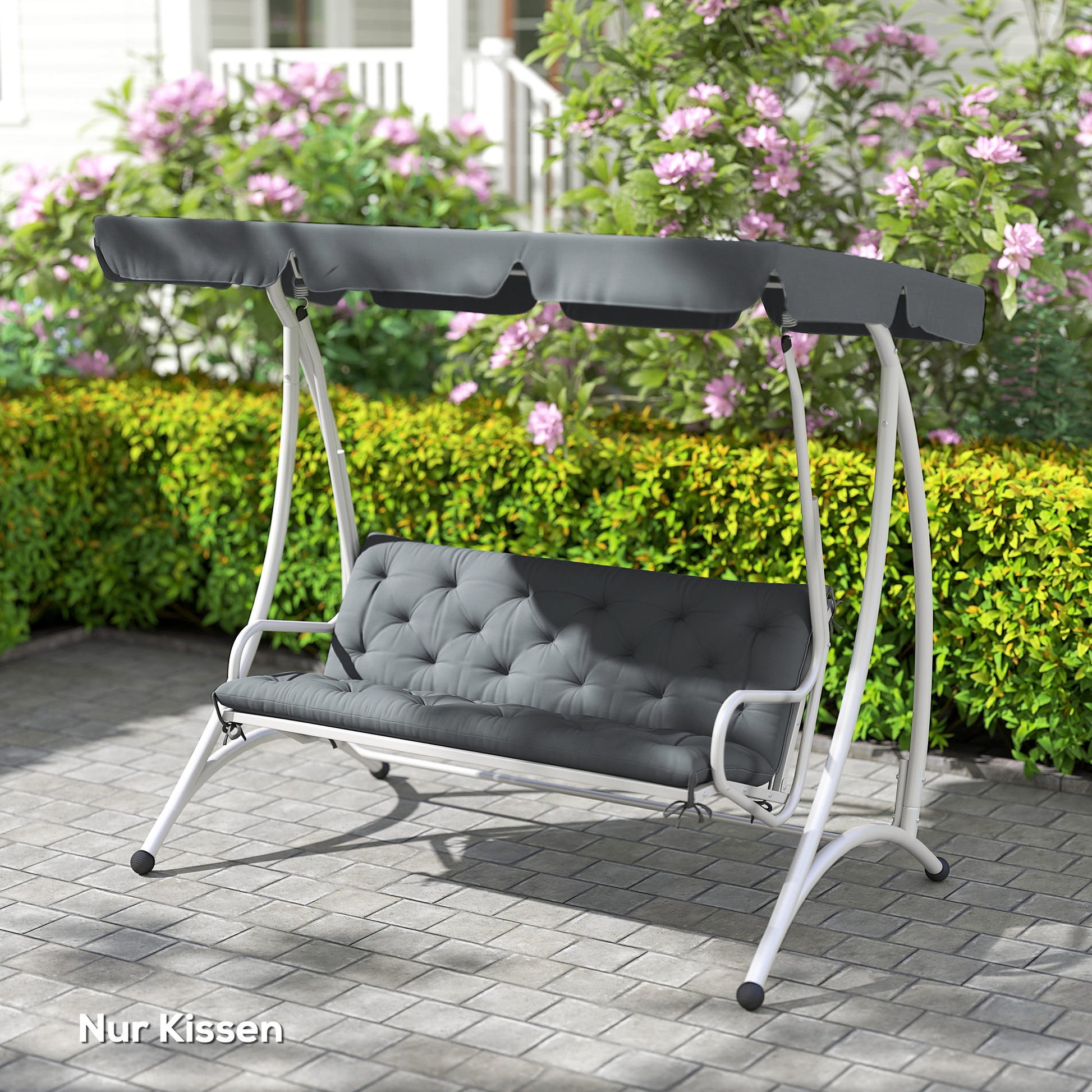 3 Seater Bench Cushion 150 x 98 x 8 cm Seat Pad with Straps Back Cushion for Indoor/Outdoor Upholstery Cushion for Bench Garden Bench Garden Furniture Porch Swings Dark Grey