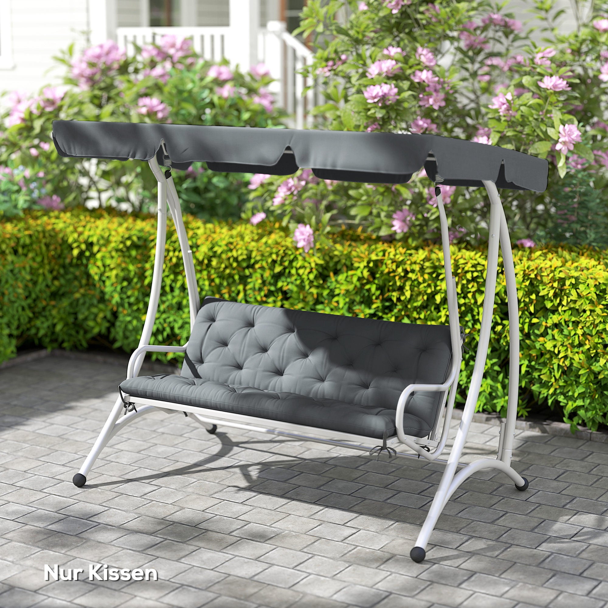 3 Seater Bench Cushion 150 x 98 x 8 cm Seat Pad with Straps Back Cushion for Indoor/Outdoor Upholstery Cushion for Bench Garden Bench Garden Furniture Porch Swings Dark Grey