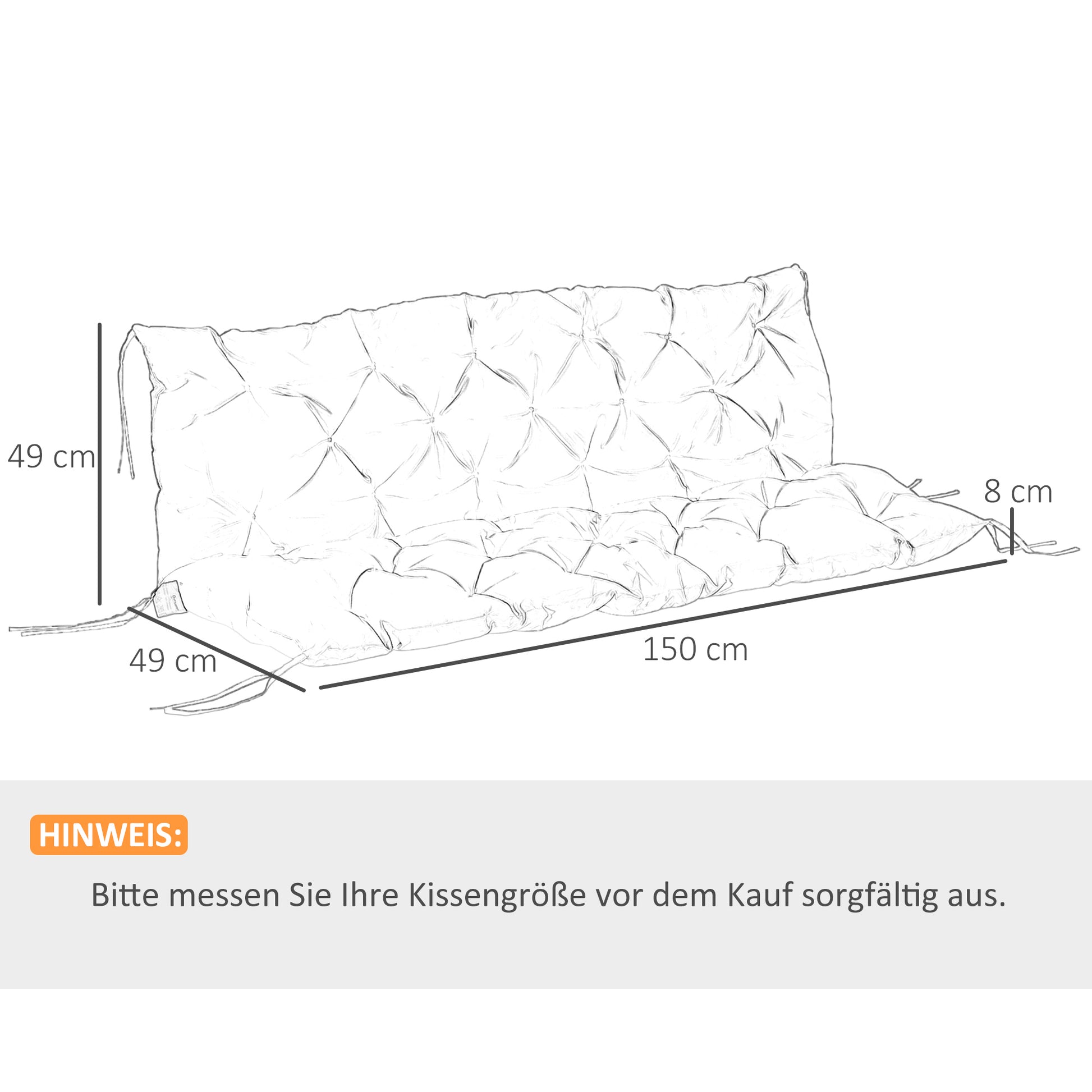 3 Seater Bench Cushion 150 x 98 x 8 cm Seat Pad with Straps Back Cushion for Indoor/Outdoor Upholstery Cushion for Bench Garden Bench Garden Furniture Porch Swings Dark Grey