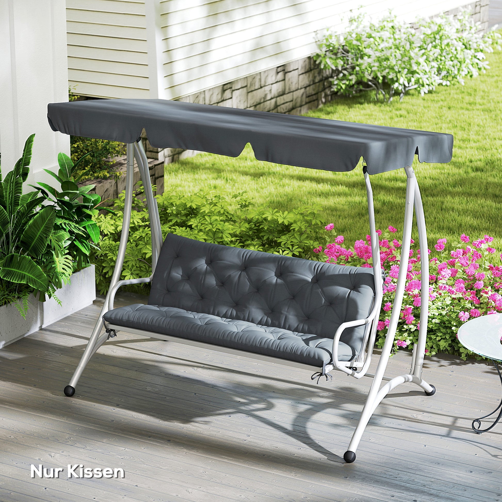 3 Seater Bench Cushion 150 x 98 x 8 cm Seat Pad with Straps Back Cushion for Indoor/Outdoor Upholstery Cushion for Bench Garden Bench Garden Furniture Porch Swings Dark Grey