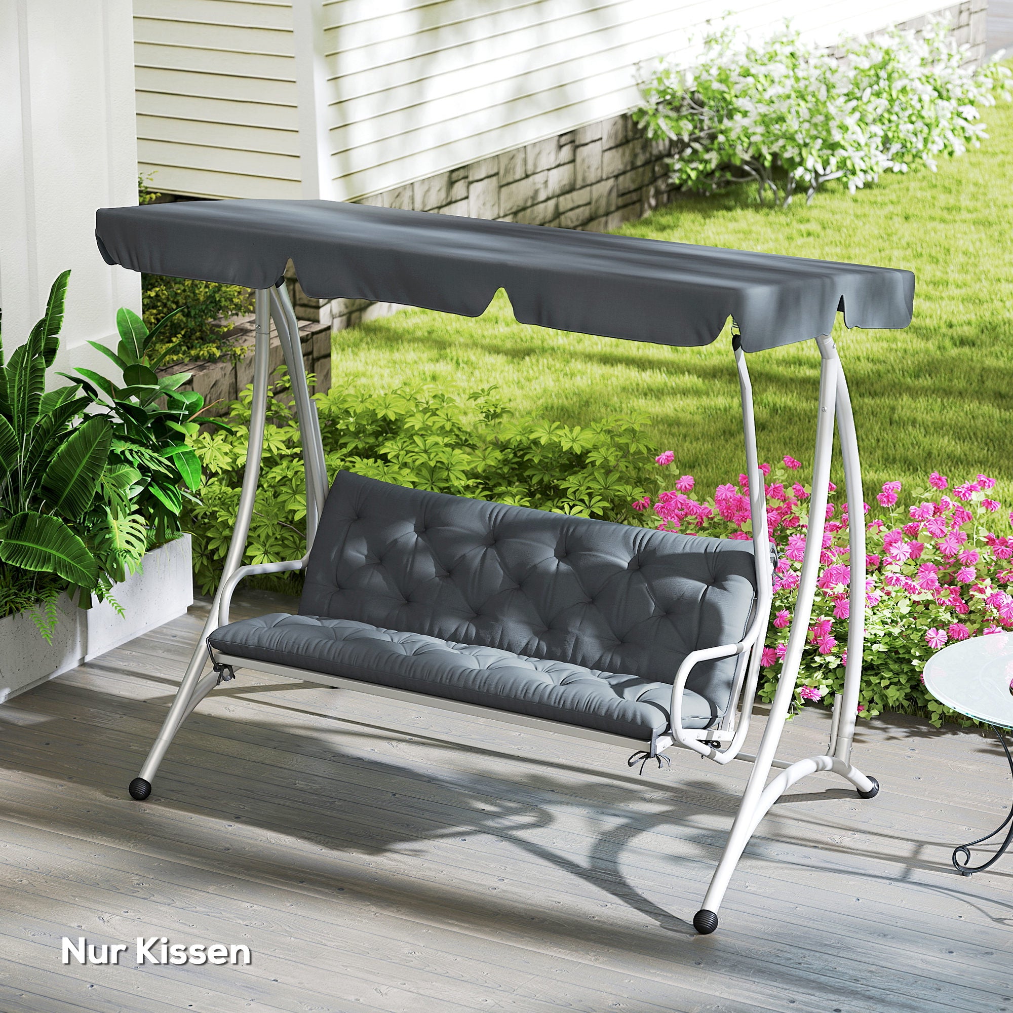 3 Seater Bench Cushion 150 x 98 x 8 cm Seat Pad with Straps Back Cushion for Indoor/Outdoor Upholstery Cushion for Bench Garden Bench Garden Furniture Porch Swings Dark Grey