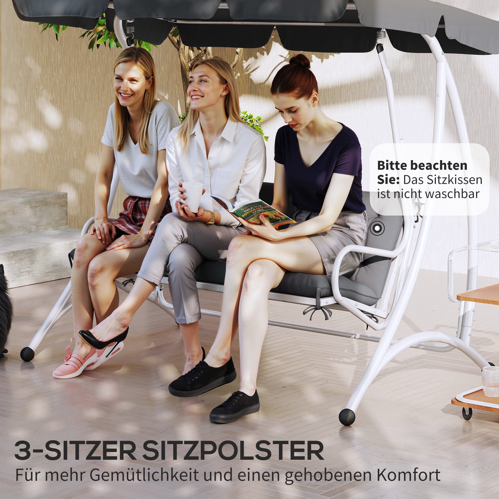3 Seater Bench Cushion 150 x 98 x 8 cm Seat Pad with Straps Back Cushion for Indoor/Outdoor Upholstery Cushion for Bench Garden Bench Garden Furniture Porch Swings Dark Grey