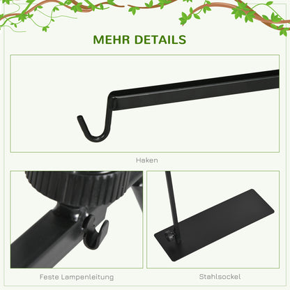 Reptile Lamp Stand, Adjustable Heat Lamp Holder with Base, 4 Wire Slots, Lamp Holder for Reptiles, Turtles, Centipedes, Steel, Black