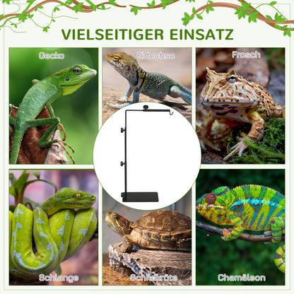 Reptile Lamp Stand, Adjustable Heat Lamp Holder with Base, 4 Wire Slots, Lamp Holder for Reptiles, Turtles, Centipedes, Steel, Black