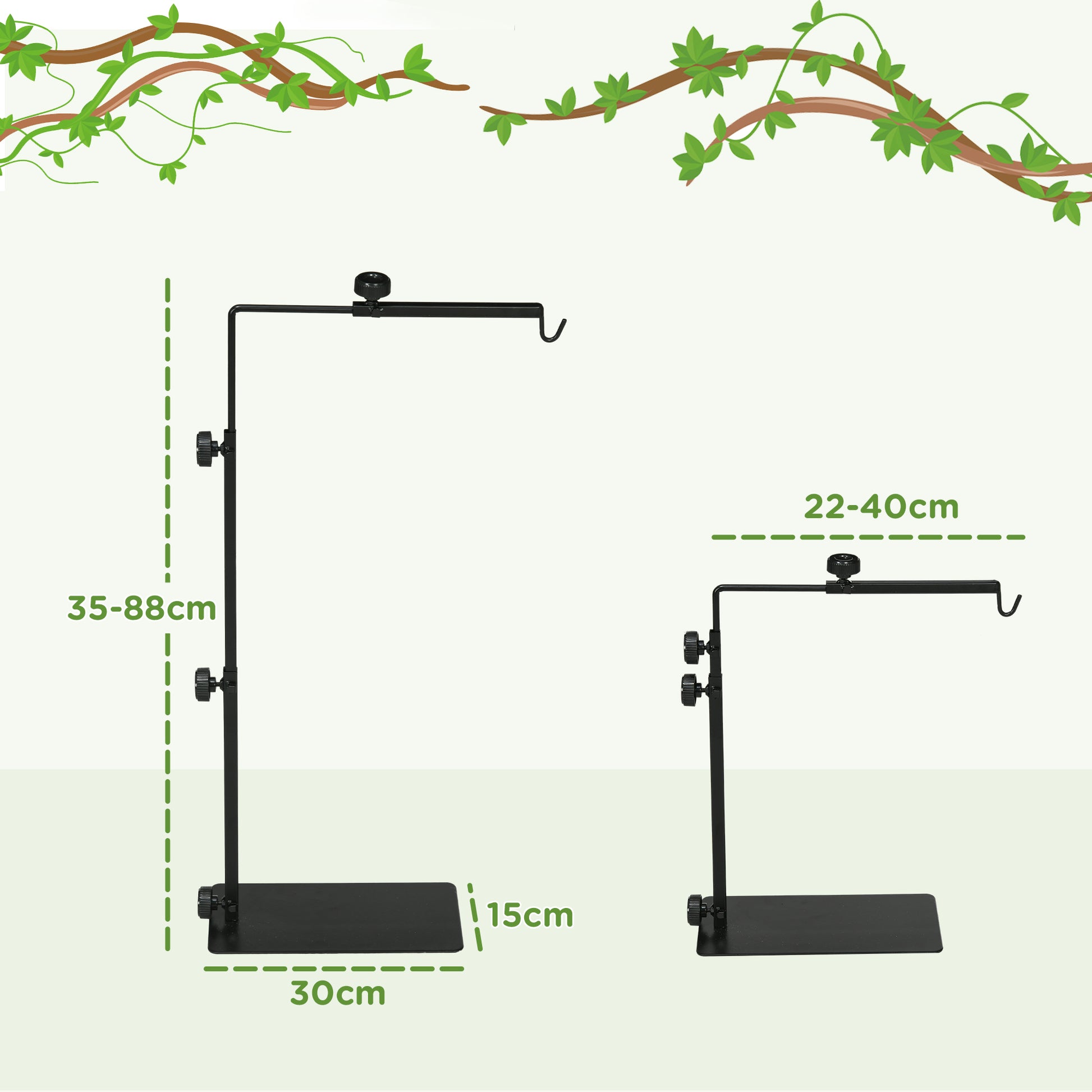 Reptile Lamp Stand, Adjustable Heat Lamp Holder with Base, 4 Wire Slots, Lamp Holder for Reptiles, Turtles, Centipedes, Steel, Black