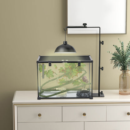 Reptile Lamp Stand, Adjustable Heat Lamp Holder with Base, 4 Wire Slots, Lamp Holder for Reptiles, Turtles, Centipedes, Steel, Black