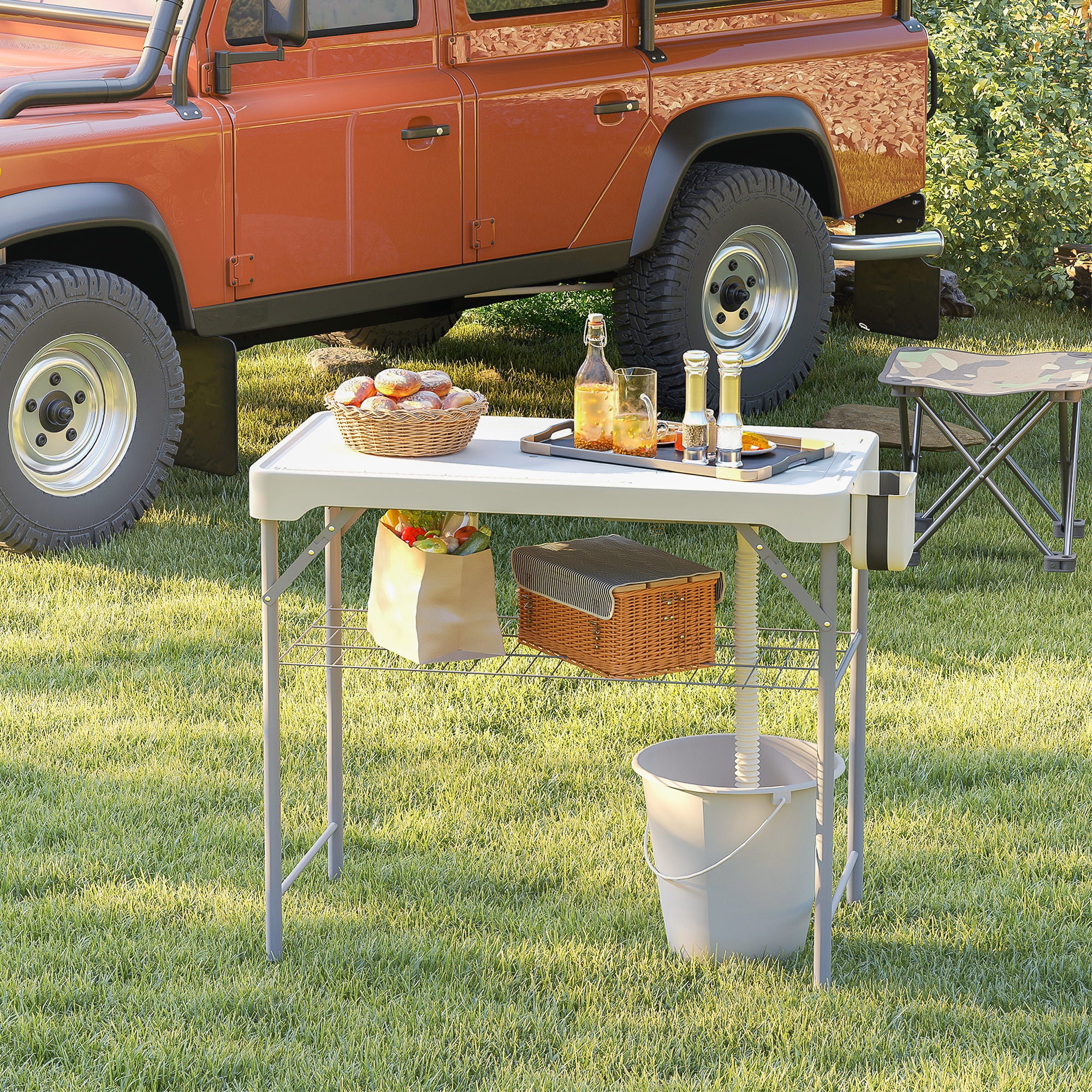Portable Fish Cleaning Table Folding Camping Table with 2 Sinks Drainage Hose Cleaning Station and Faucet for Fishing BBQ 108x58x92 cm White